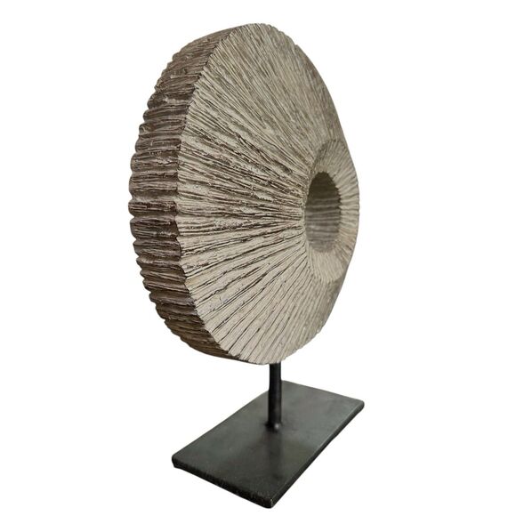 Modern Rustic Home Whitewash Circular Ring Decorative Sculpture on Metal Stand - Picture 4 of 11